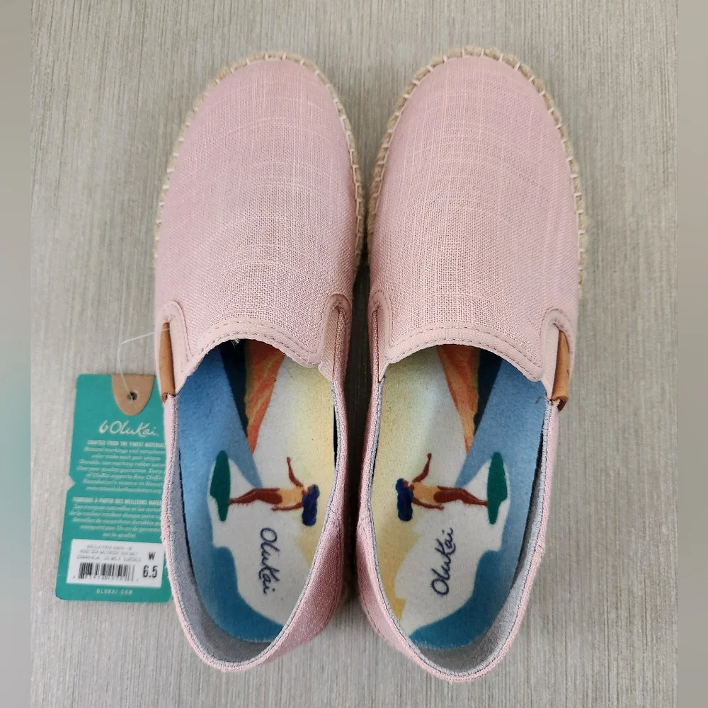 Olukai Women's Kaula Pa'a Kapa Convertible Espadrille~PINK CANVAS ~SIZE 6.5 *NEW